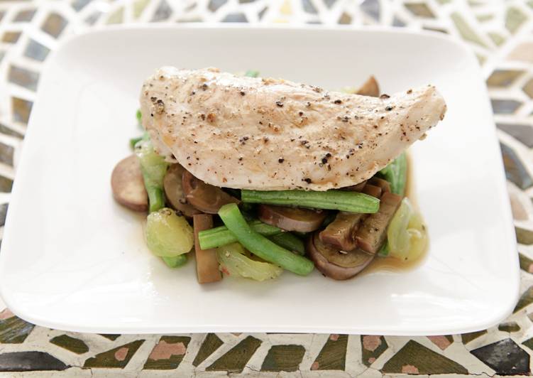 Recipe of Appetizing Pan Seared Chicken with Green Bean, Japanese Eggplant, and Muscadine Sauté