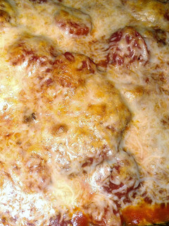 A picture of eggplant parmesan.