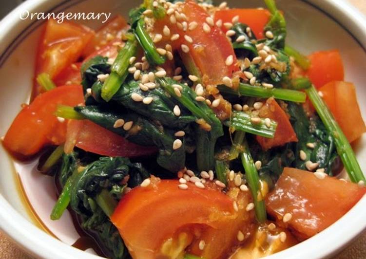 Recipe of Favorite Spinach and Tomato Namul with a Kick of Spice