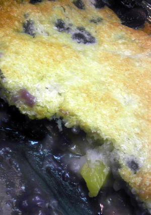 A picture of Blueberry peach cobbler.