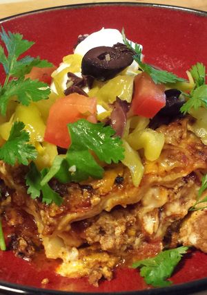 A picture of Mexican Lasagna.