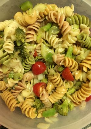 A picture of Pasta salad with Veggies.