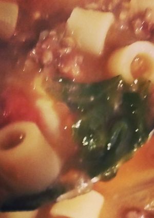A picture of Italian Lentil Soup with Hot Sausage and Escarole.
