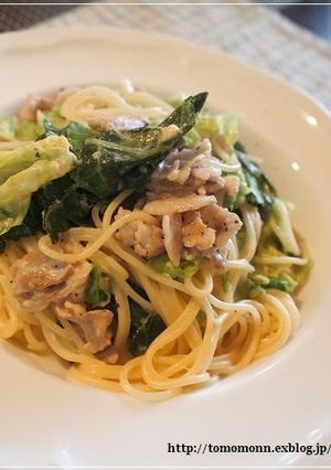 A picture of Spring Cabbage and Pork Cream Pasta.