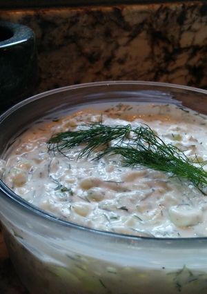 A picture of Tzatziki Sauce.