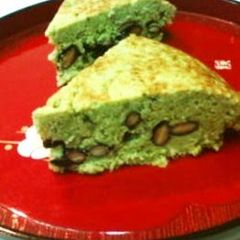 A picture of Black Soybean Matcha Tea Okara Cake Easily Made With Pancake Mix In a Rice Cooker.
