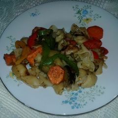 Pasta with minestrone soup A picture of Pasta with minestrone soup.