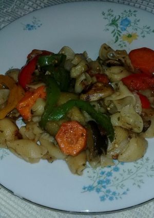 A picture of Pasta with minestrone soup.