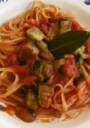 A picture of Eggplant and Tomato Pasta.