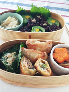 A picture of Packed With the Flavors of Iwate! A Not-Deep-Fried Spring Roll Bento.