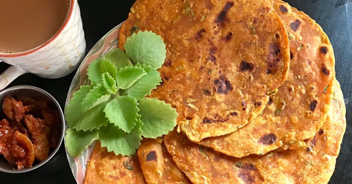 Patel Raja Pan Kajal Rajpara દ્વારા રેસીપી અજમા પાન ના થેપલા (Ajma Pan Na Thepla ...