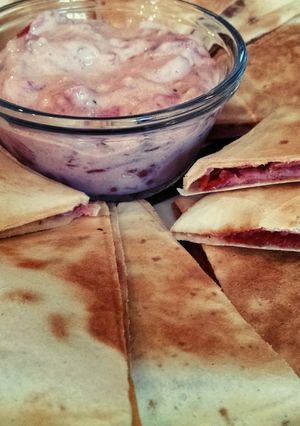 A picture of Italian Hoagie Quesadilla with Bruschetta Mayo.