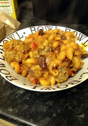 A picture of meatball chili.