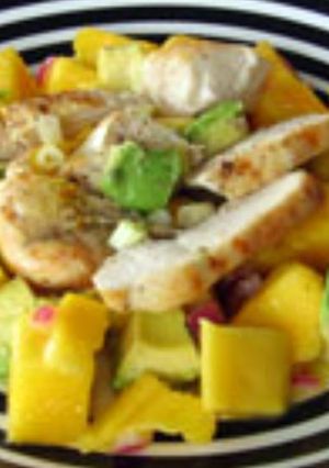 A picture of Chicken, mango and avocado salad.