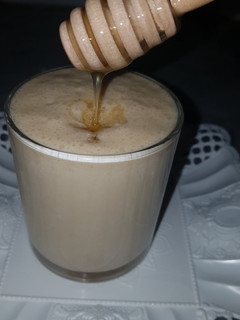 A picture of Banana peanuts butter smoothie.