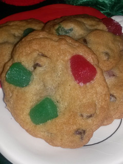 A picture of Gum Drop Chocolate Chip Cookies.