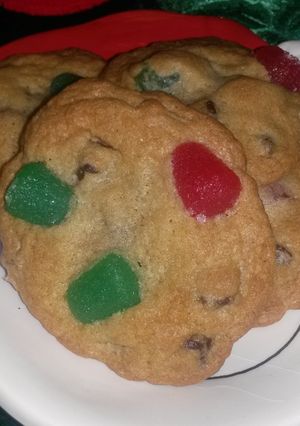 A picture of Gum Drop Chocolate Chip Cookies.