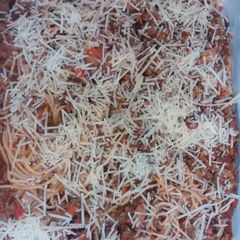 Baked Spaghetti with Parmesan cheese A picture of Baked Spaghetti with Parmesan cheese.
