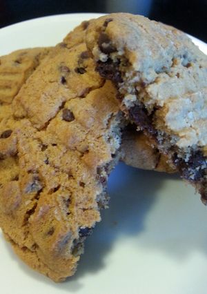 A picture of Thick Peanut Butter Chocolate Chip Cookies.