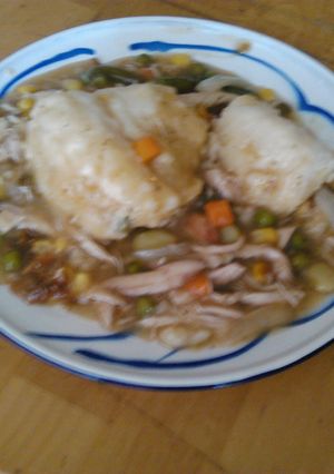 A picture of My big sister's chicken and dumplings.