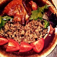 A picture of Cornish Hens with Wild Rice..