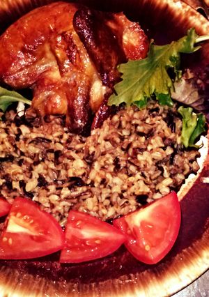A picture of Cornish Hens with Wild Rice..