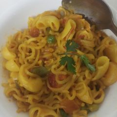 A picture of Maggi with pasta.