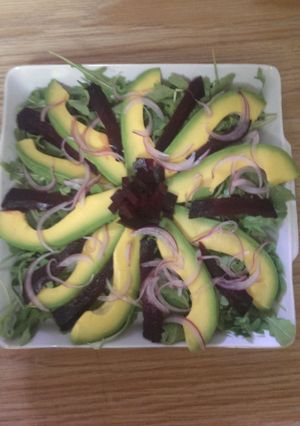 A picture of Beets and Abocado Salad.