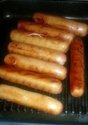 A picture of sweet and spicy jerk sausages.