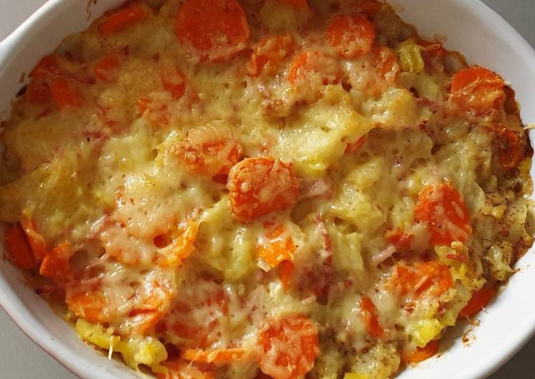 Étapes pour Préparer Tous les soirs de la semaine Gratin de patisson, pommes de terre, carottes