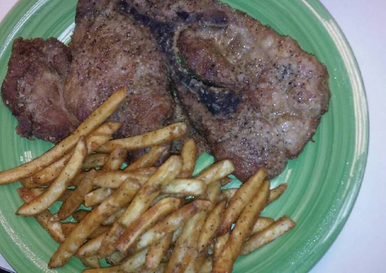 Simple Way to Prepare Yummy Baked Pork Steaks & Fries