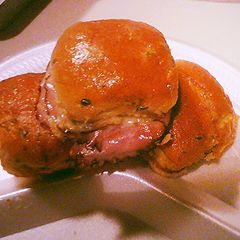 A picture of Sweet Roll Pastrami and Provolone Sliders.