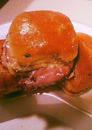 A picture of Sweet Roll Pastrami and Provolone Sliders.