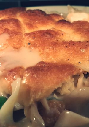 A picture of Chicken Noodle Pot Pie casserole.