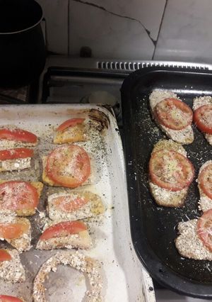 Una foto de Milanesas de berenjena y zapallo