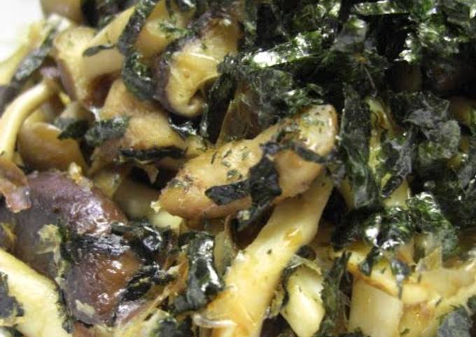 Stir-fried Mushrooms with Nori Seaweed and Bonito Flakes