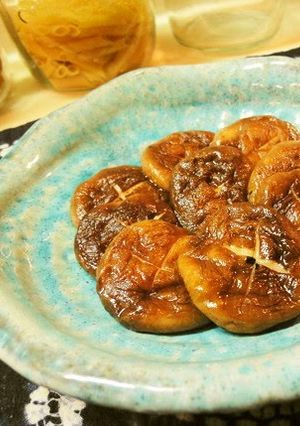 A picture of Shiitake Mushrooms Sautéed with Butter and Soy Sauce.