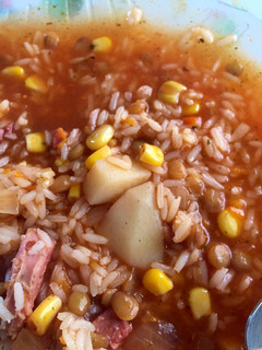Una foto de Guiso de arroz con lenteja y choclo