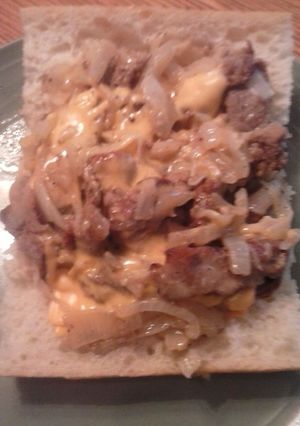 A picture of Philly cheese steak sandwich.