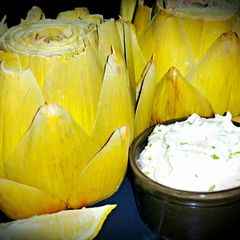 A picture of Mike's Steamed Artichokes & Parmesan Aioli.