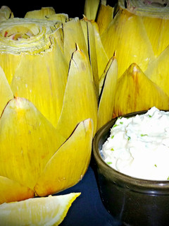 A picture of Mike's Steamed Artichokes & Parmesan Aioli.