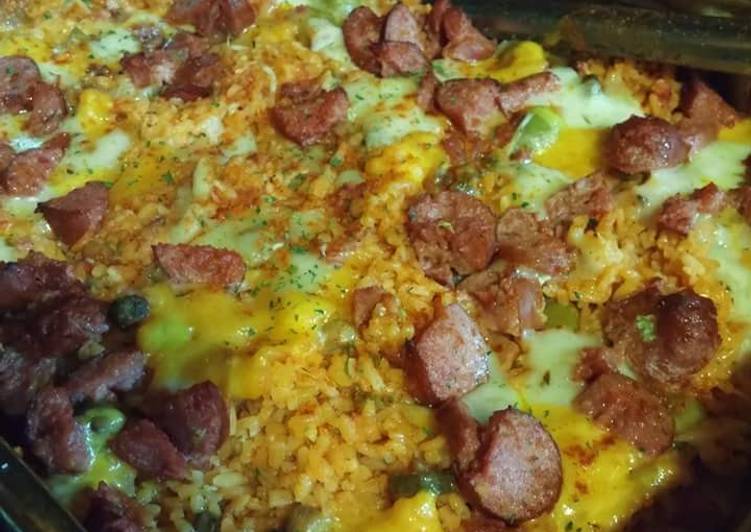 Recipe of Speedy Baked Puerto Rican Rice with Smoked Sausage