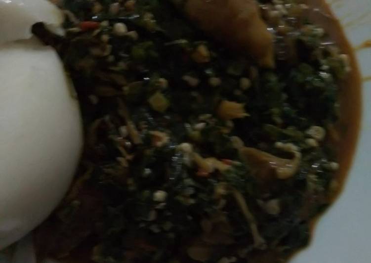 Okora soup and dry fish with Agidi