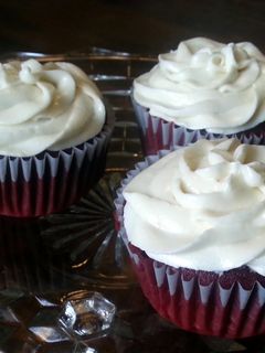 A picture of Red Velvet Cupcakes with Cream Cheese Frosting.