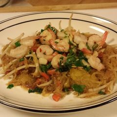 A picture of Shrimp Pad Thai on Spaghetti Squash.