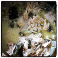 A picture of Chicken Enchilada and Avocado Soup.