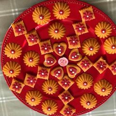 A picture of Orange fudge Peda dussehra.