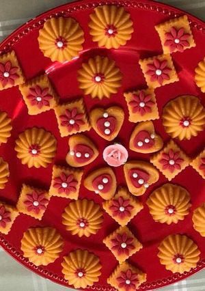 A picture of Orange fudge Peda dussehra.