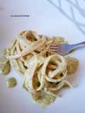 Linguine integrali con pesto di peperoni verdi basilico e mandorle