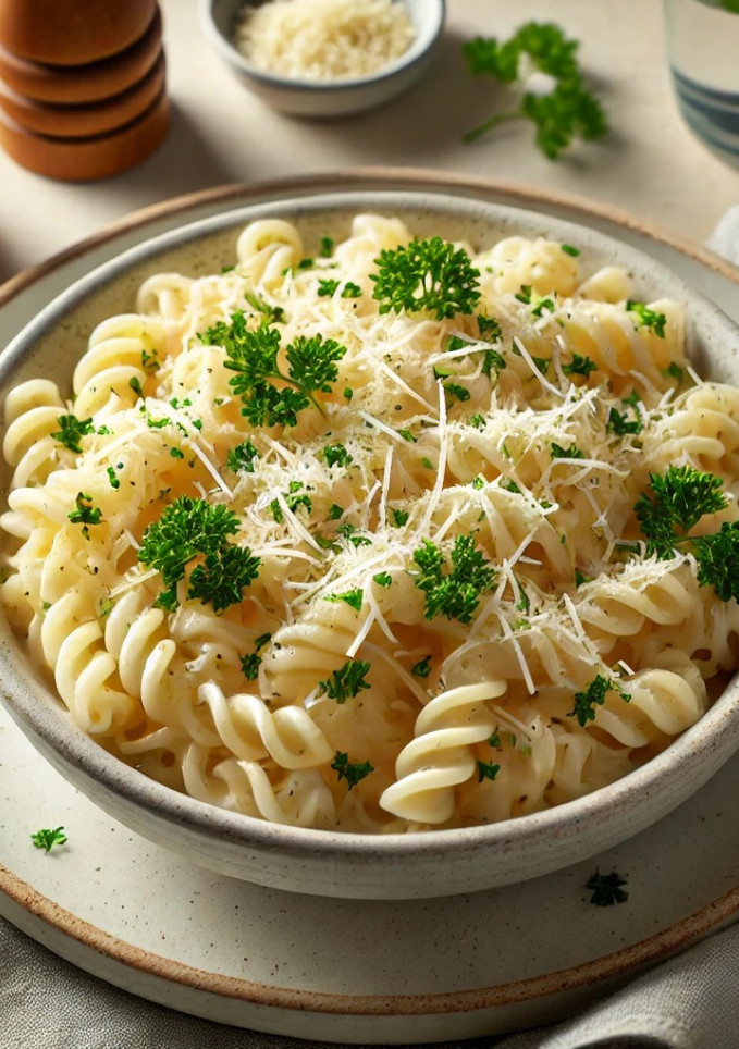 Una foto de ✨ Receta Fácil: Pasta con Salsa Cremosa de Ajo y Parmesano 🍝